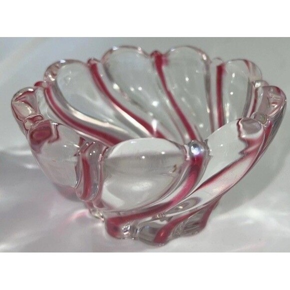 Mikasa Thick Art Glass Red Peppermint Swirl Candy Dish Dip Bowl 4x3' - Picture 2 of 13